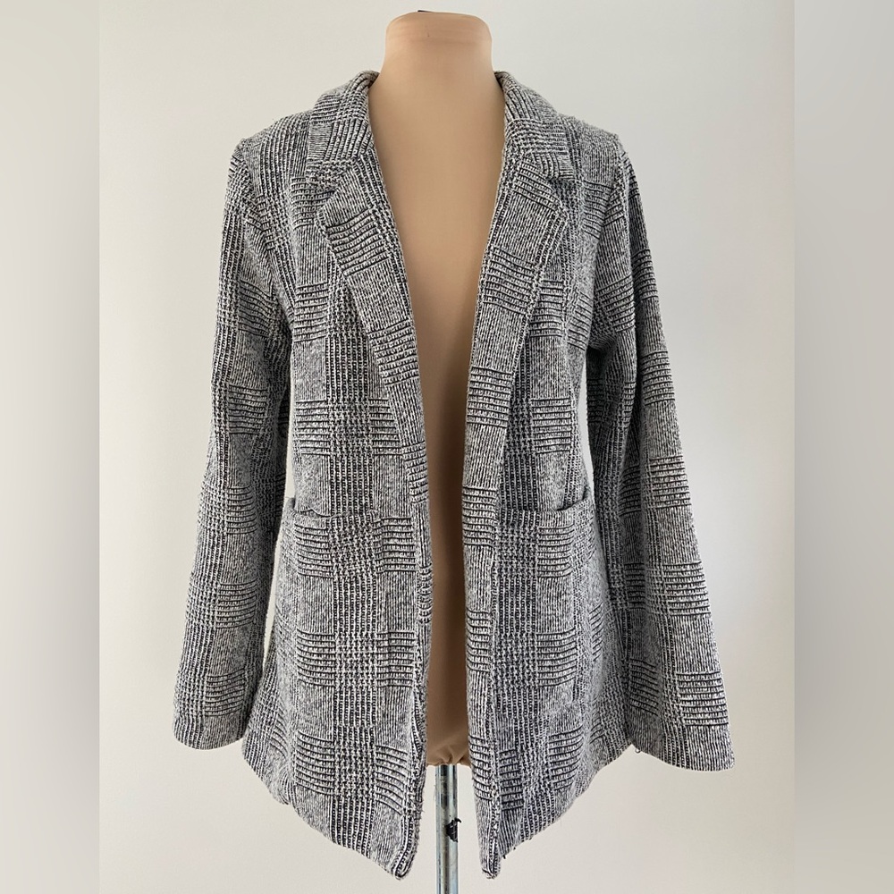 Black Tape Black & White Houndstooth Knit Blazer – Open Front Jacket | Size M